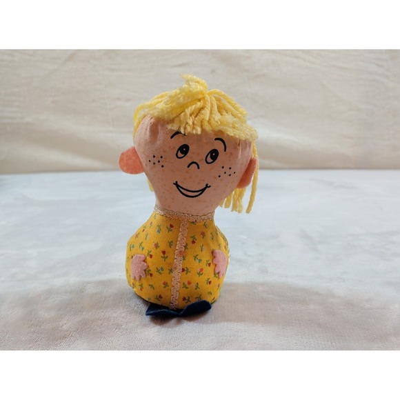 Vintage Mary Meyer Stuffed Doll Yellow Yarn Hair Floral Dress Vermont 6 Inch main image 2